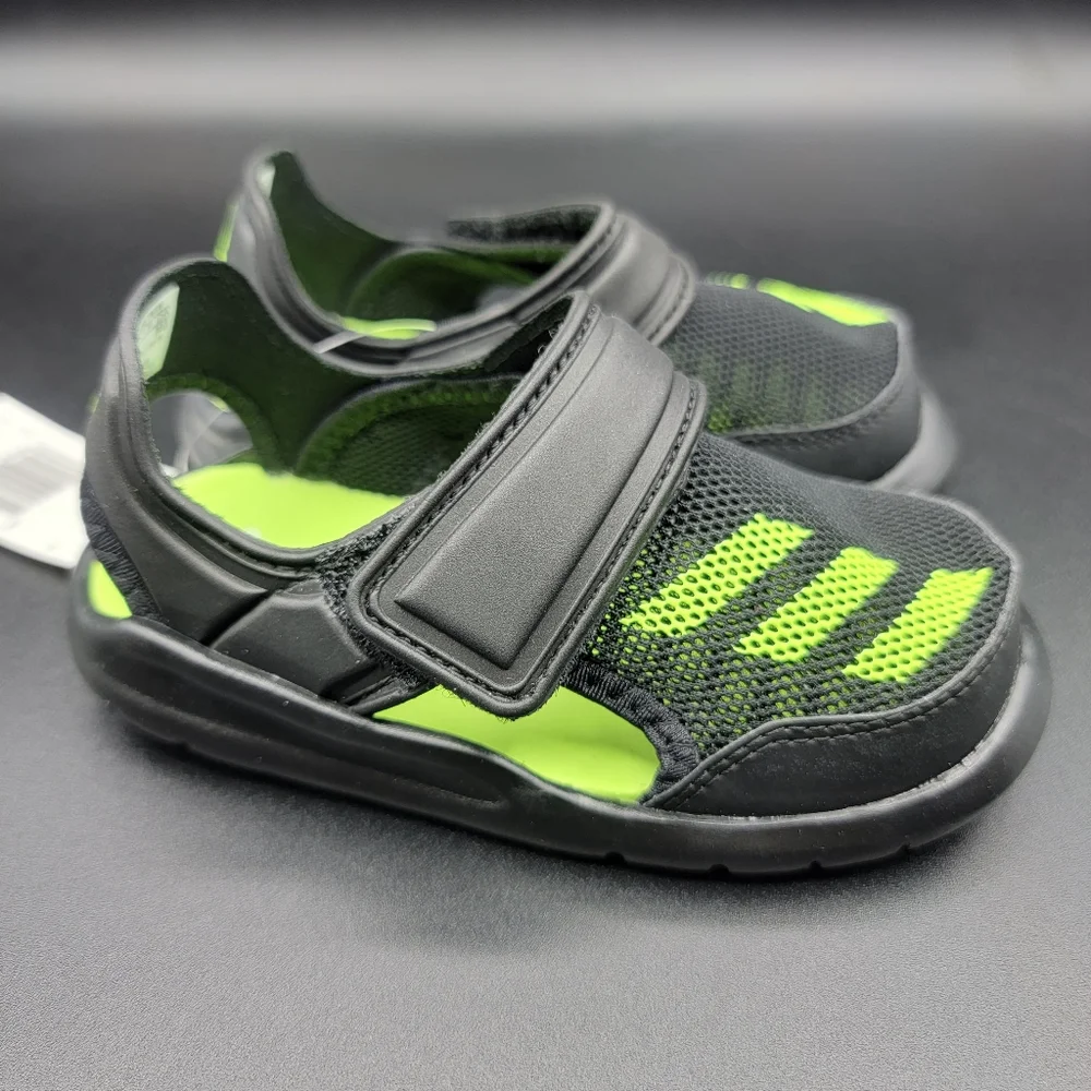 Adidas FortaSwim I Toddlers Swim Shoe Size 7C Black Neon Green Little Kids New